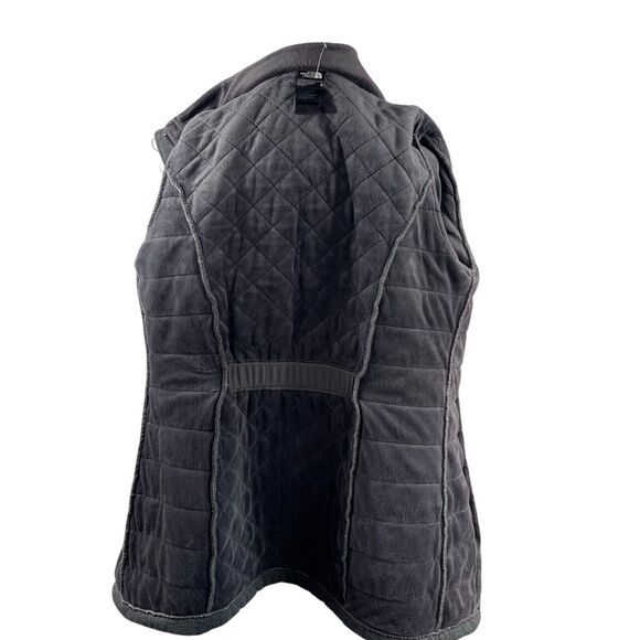 The North Face Gray Long Jacket Sz M Turtleneck Quilted Fleece Lined Zip Pockets - Picture 9 of 13